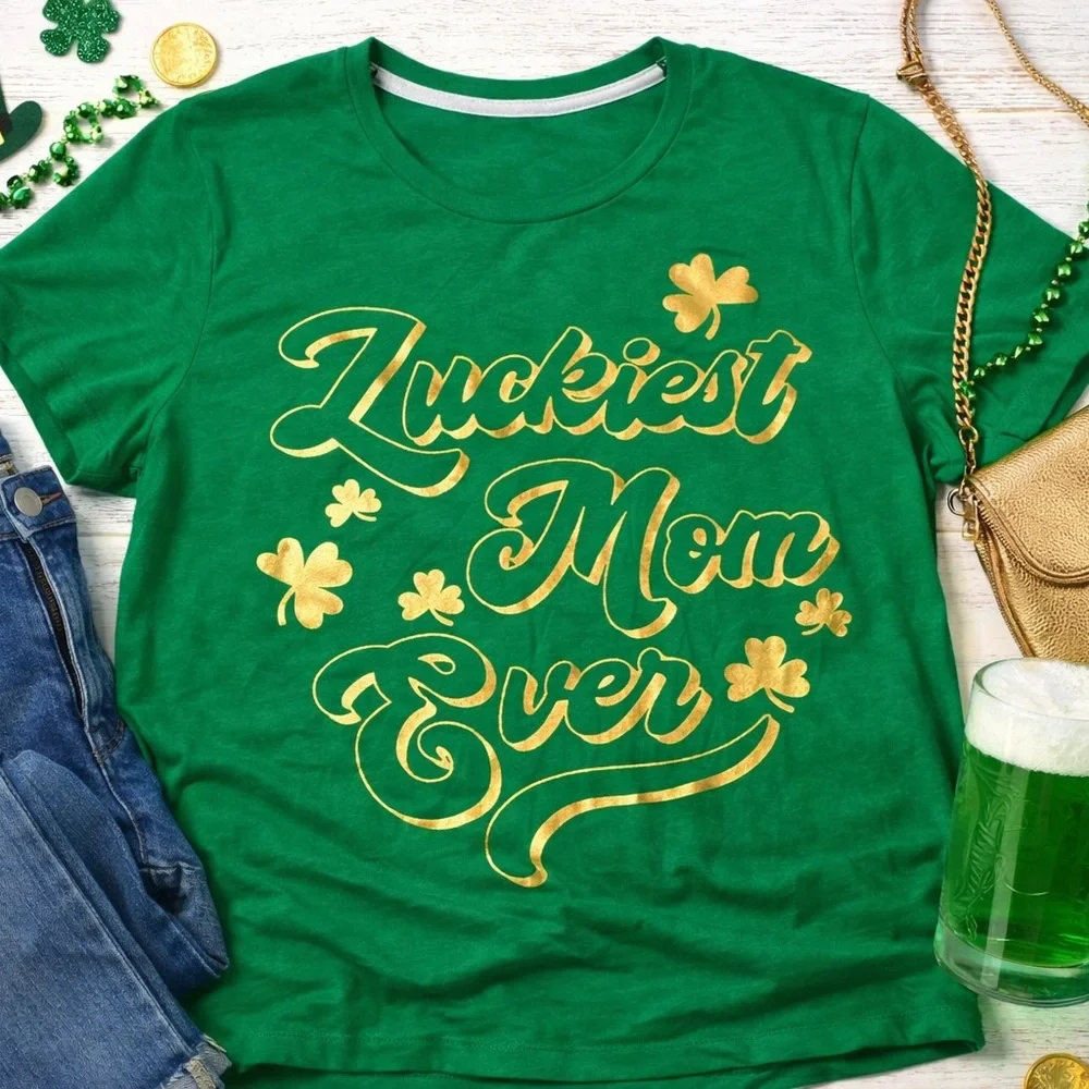 Luckiest Mom Ever Green St. Patrick’s Day Graphic Tee – XXXL / 3X - Picture 2 of 10
